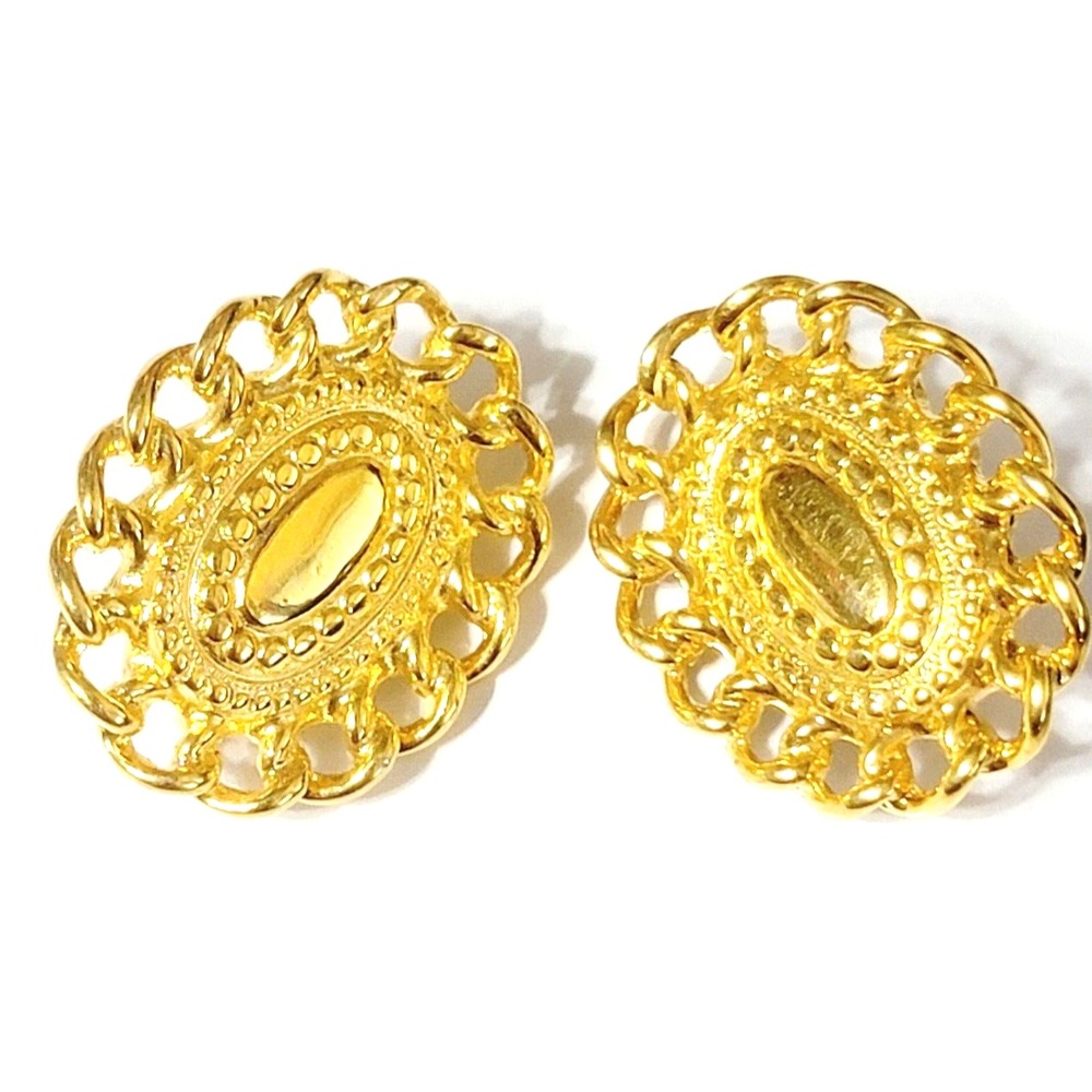 Vintage Sarah Coventry Gold Tone Ornate Oval Clip On Earrings, Signed
